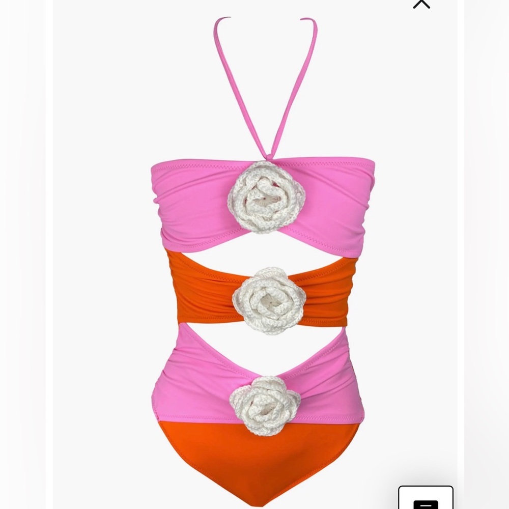 Nessi Byrd Pink-Orange Cut-Out Big Flower Detail Swimsuit 14y teen girl